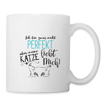 Ich bin zwar nicht perfekt, aber Katze liebt mich - Tasse - Weiß - Rechts