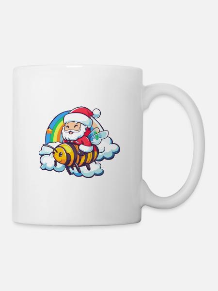Biene Weihnachtsmann Regenbogen - Tasse - Weiß