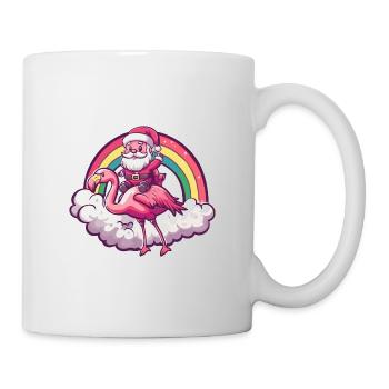 Flamingo Weihnachtsmann Regenbogen - Tasse - Weiß - Rechts