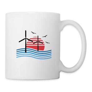 Wind turbine sunset birds - Mug - white - Right