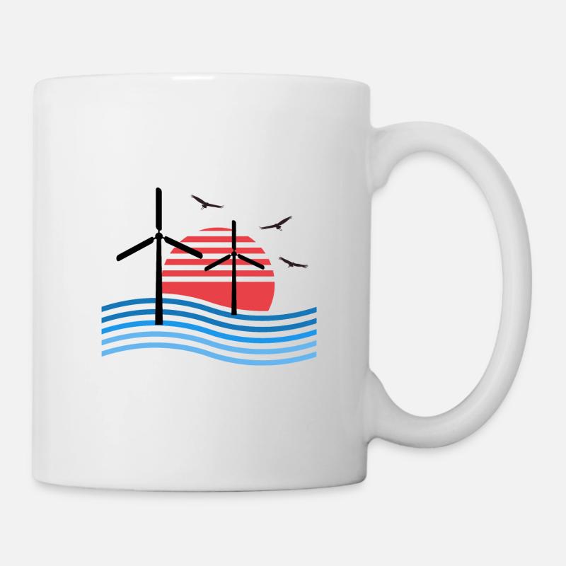 Wind turbine sunset birds - Mug - white