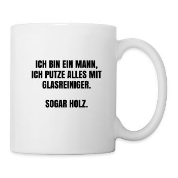 Mäner putzen mit Glasreiniger - Tasse - Weiß - Rechts