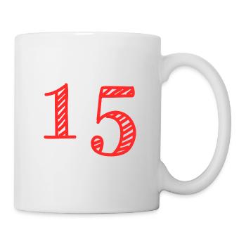 15 JAHRE. 15-jähriges JUBILÄUM. GEBURTSTAG 15 JAHRE. 15 - Tasse - Weiß - Rechts