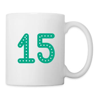 15 JAHRE. 15-jähriges JUBILÄUM. GEBURTSTAG 15 JAHRE. 15 - Tasse - Weiß - Rechts