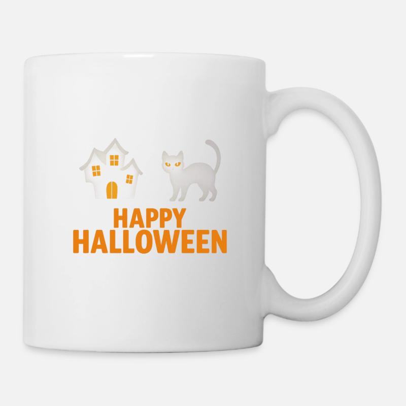 Halloween Cat and Haunted House Design - Mug - white