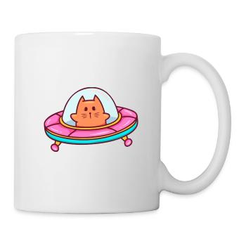 chat autocollant chat dans ufo - Mug blanc - blanc - Droite