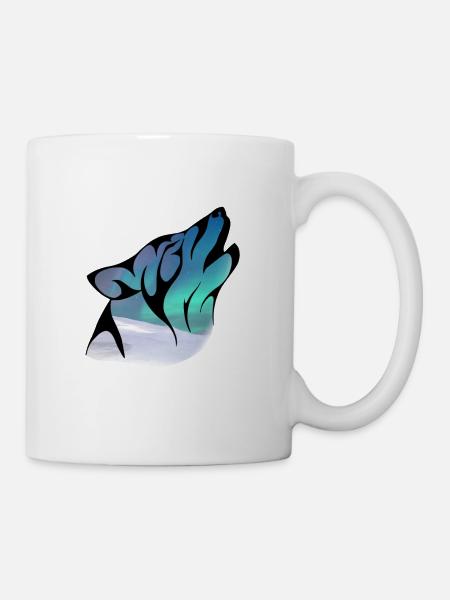 Wolf mit Polarlichtern - Tasse - Weiß