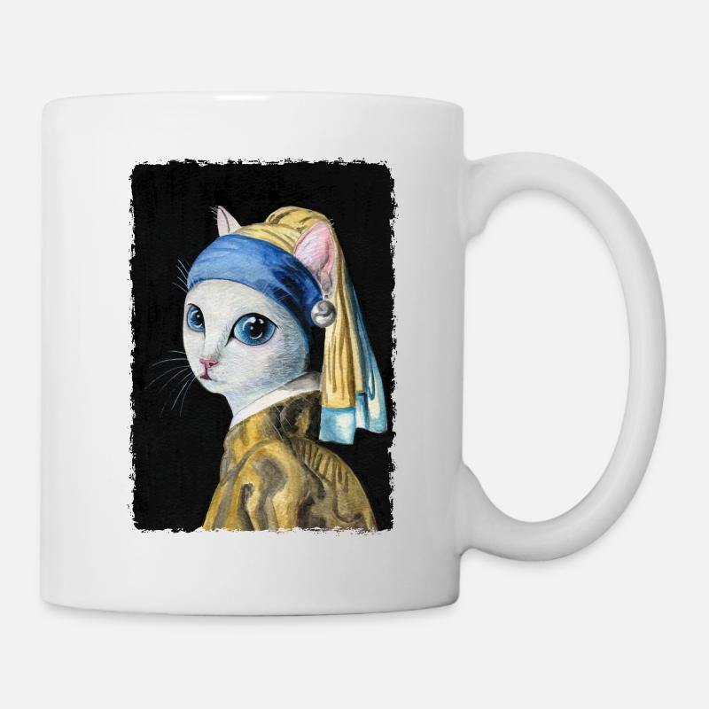 Katze mit Perlenohrring - Tasse - Weiß