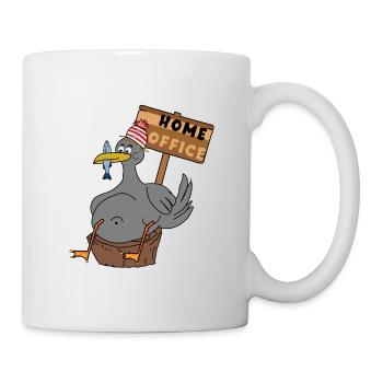 Dicke Möwe die im Homeoffice sitzt - Tasse - Weiß - Rechts