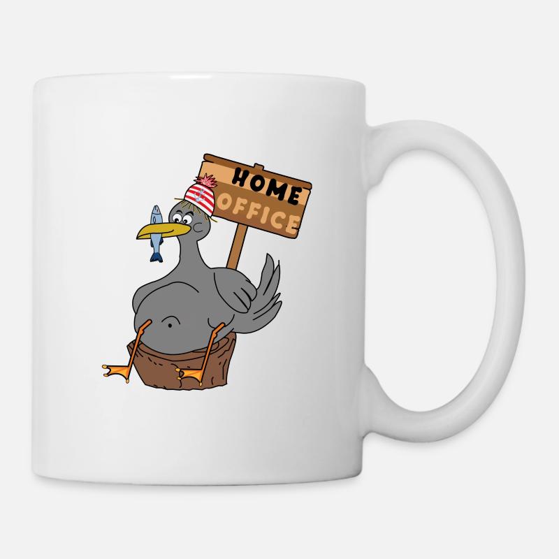 Dicke Möwe die im Homeoffice sitzt - Tasse - Weiß