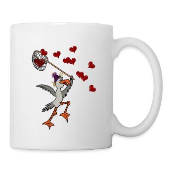 verliebte Möwe mit Kescher zum Herzen einfangen - Tasse - Weiß - Rechts