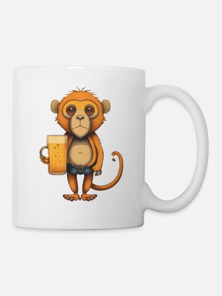 Lustiger Affe mit Bier - Tasse - Weiß