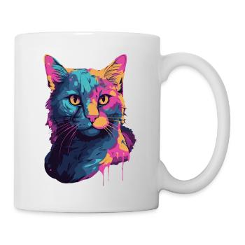 Aquarell Katze Watercolor Cat bunt Catlady miau - Tasse - Weiß - Rechts