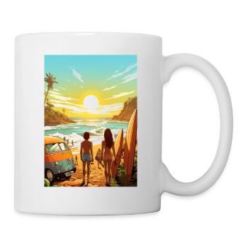 Scène de plage avec planche de surf - Mug blanc - blanc - Droite