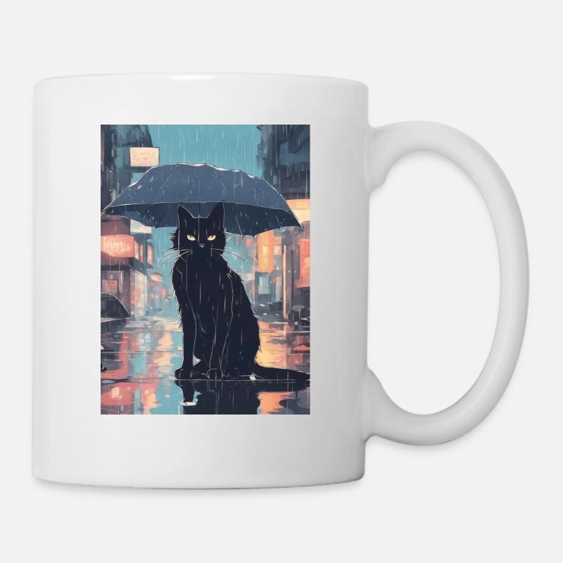 Cute Grumpy Black Cat - Mug - white