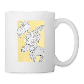 A sprig of apricot or peach on a yellow background - Mug - white - Right