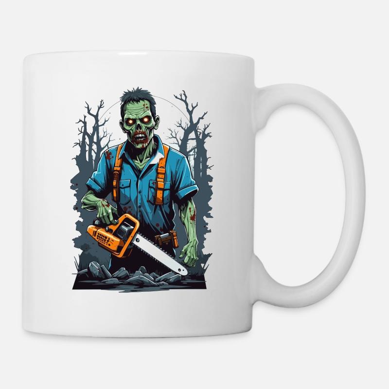 Zombie mit Kettensäge - Tasse - Weiß