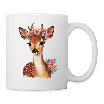 Cute deer with a flower wreath - Mug - white - Right