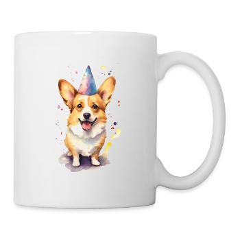 Corgi mit Geburtstagshütte - Tasse - Weiß - Rechts