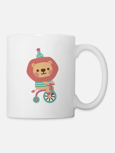 Niedlicher Löwe radelt auf dem Fahrrad - Tasse - Weiß