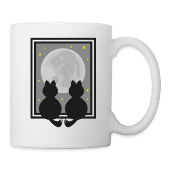 Zwei Katzen bei Nacht im Mondlicht. - Tasse - Weiß - Rechts