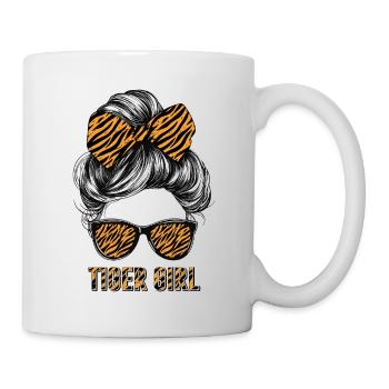 Tigre Femme Lunettes Lunettes Cheveux Noeud - Mug blanc - blanc - Droite