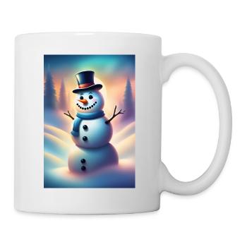Glücklicher winterlicher Schneemann - Tasse - Weiß - Rechts