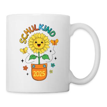 Schulkind 2025 Sonnenblume Einschulung Schulanfang - Tasse - Weiß - Rechts