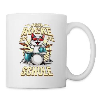Schulkind Einschulung Katze Schlagzeug Rock Musik - Tasse - Weiß - Rechts