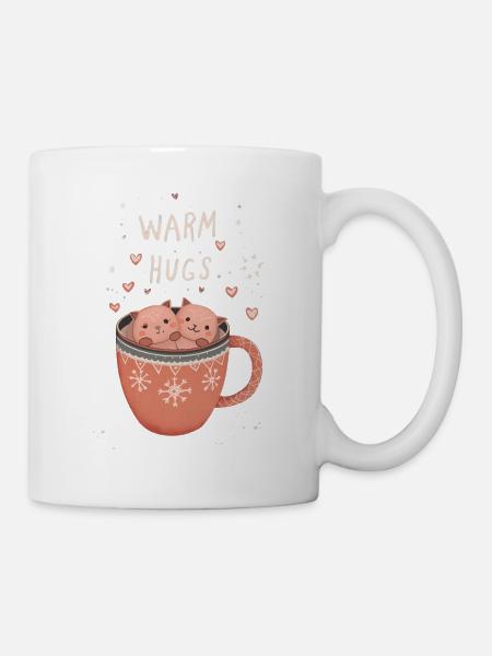 Warme Umarmungen in der Katzentasse - Tasse - Weiß