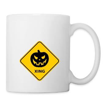 Warnschild "Kürbis Wildwechsel / Pumpkin Xing" - Tasse - Weiß - Rechts