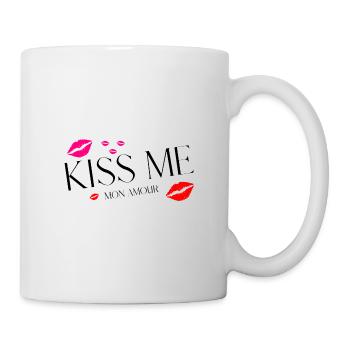 Kiss Me Mon Amour Typography –Romantic French Love - Mug - white - Right