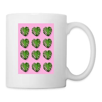Rosa Monstera Tropisches Blatt - Tasse - Weiß - Rechts