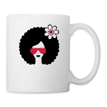 Curly haired sommer girl with flower, Retro, Afro - Tasse - Weiß - Rechts