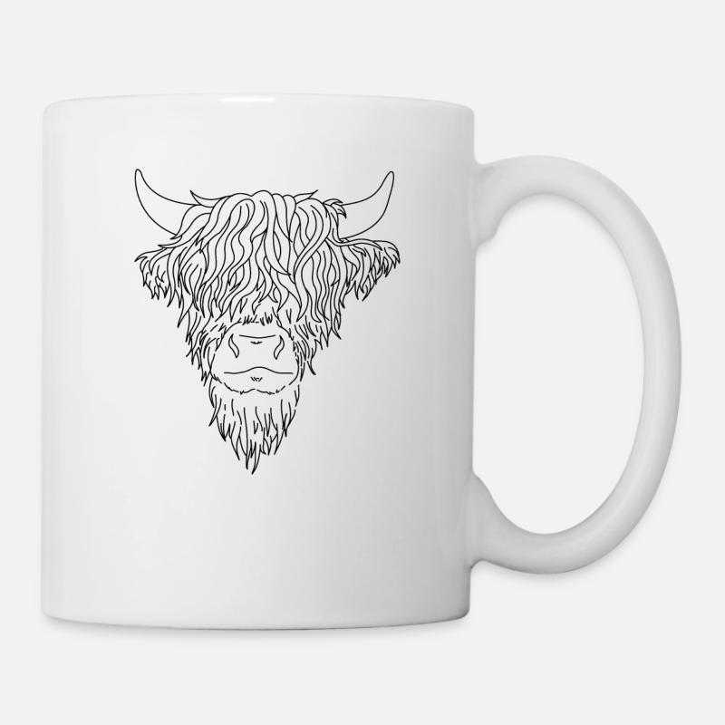 Highland cattle cow horns hairy cattle breeding sketch - Mug - white
