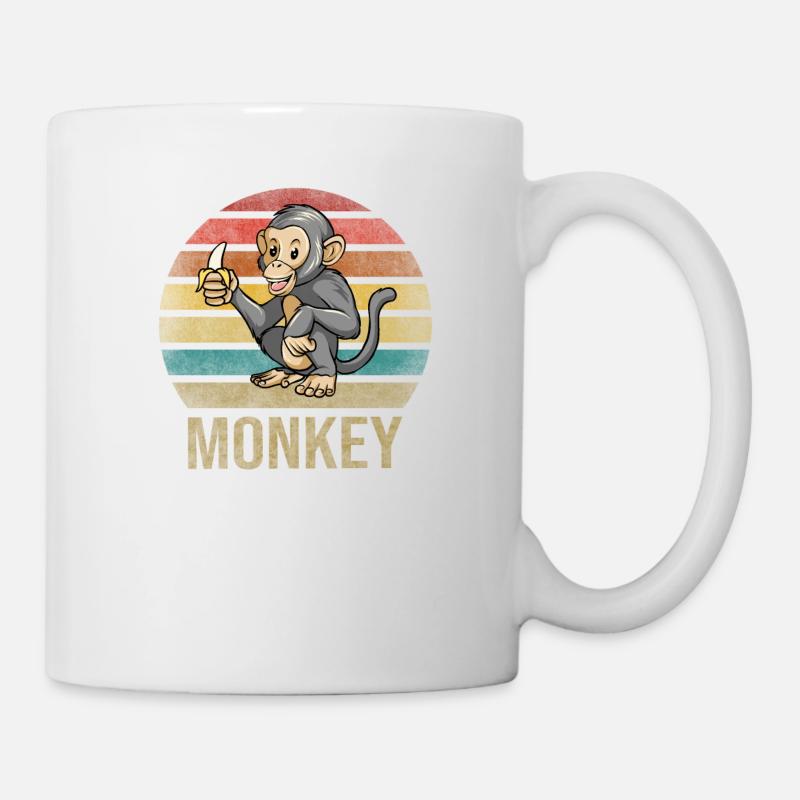 Monkey Eating Banana Dinner Retro Sunset - Tasse - Weiß