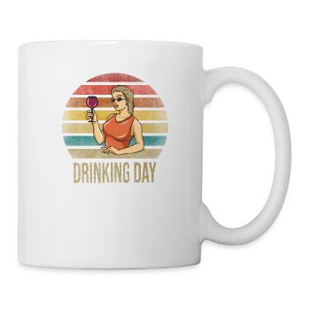 Drinking Wine Fun Alcohol Woman Retro Sunset - Mug - white - Right
