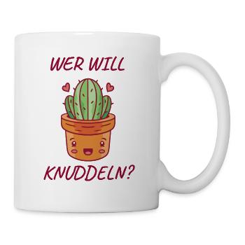 Kaktus Humor Wer Will Knuddeln Geschenkidee - Tasse - Weiß - Rechts