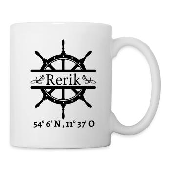 Rerik-Steuerrad, Anker und Koordinaten - Tasse - Weiß - Rechts