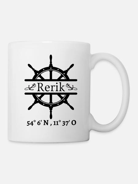 Rerik-Steuerrad, Anker und Koordinaten - Tasse - Weiß
