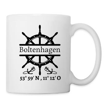 Boltenhagen-Steuerrad, Anker & Koordinaten-Ostsee - Tasse - Weiß - Rechts