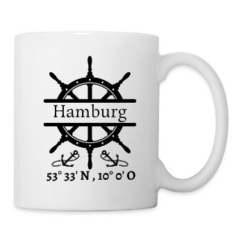 Hamburg-Steuerrad, Anker & Koordinaten-Hansestadt - Tasse - Weiß - Rechts