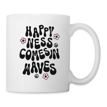 Happiness comes in Waves Spruch Trendy Retro Peace - Tasse - Weiß - Rechts