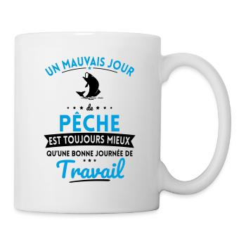 Mauvais jour de pêche mieux que journée travail - Mug blanc - blanc - Droite