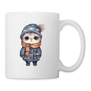 Chat avec chapeau, écharpe et veste - Mug blanc - blanc - Droite