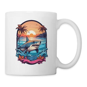 Retro Hai im Sonnenuntergang - Tasse - Weiß - Rechts
