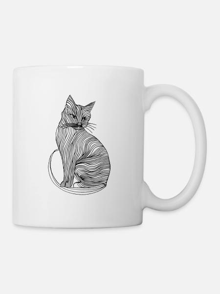 Linien Kunst Katze #cat - Tasse - Weiß