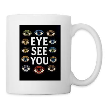 Massacre des yeux avec des yeux et du texte multicolores - Mug blanc - blanc - Droite