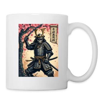 Skelett-Samurai im Kirschblütenwald - Tasse - Weiß - Rechts