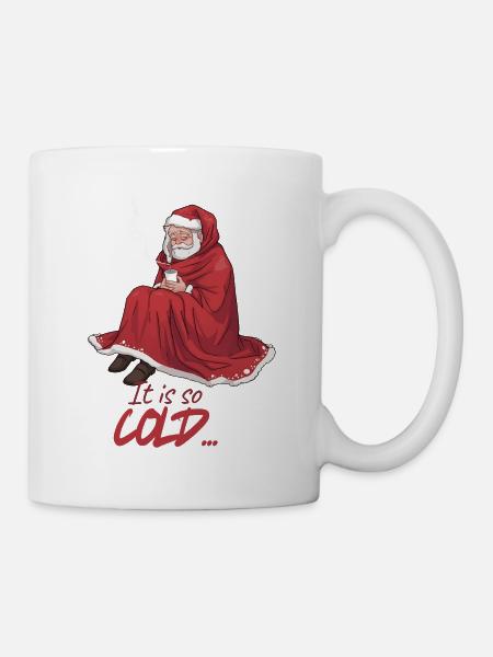It is so cold - Santa Claus warm under a red cape - Mug - white